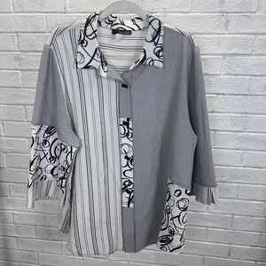 MOONLIGHT Y&S Fashion Patchwork Button Up Shirt Womens XXL Lagenlook Art to Wear